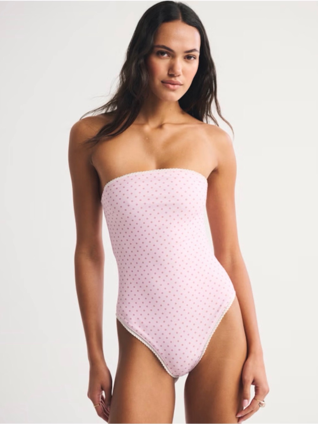 Abercrombie & Fitch Strapless Pink Polka-Dot One-Piece Swimsuit